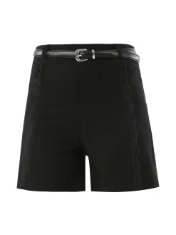 Jeans Louise Francoise Shorts donna a vita alta con inserti in pizzo e cintura - nero