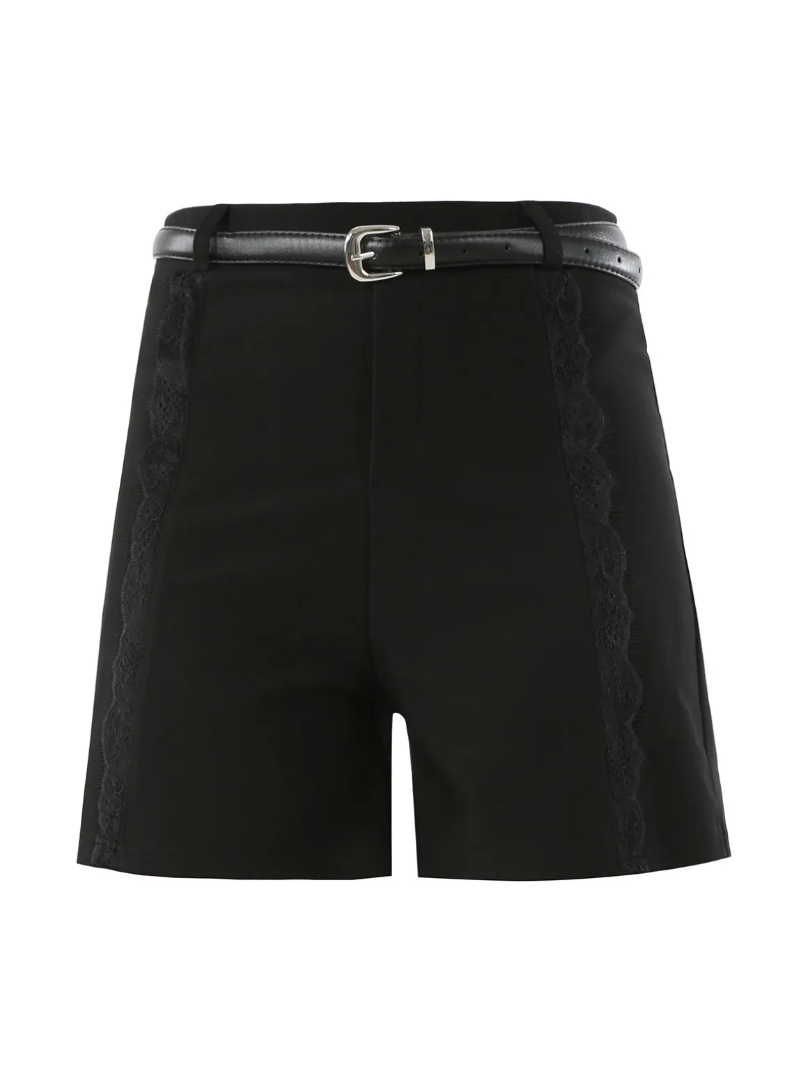 Jeans Louise Francoise Shorts donna a vita alta con inserti in pizzo e cintura - nero
