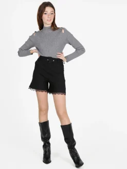 Jeans Louise Francoise Shorts donna con cintura e pizzo