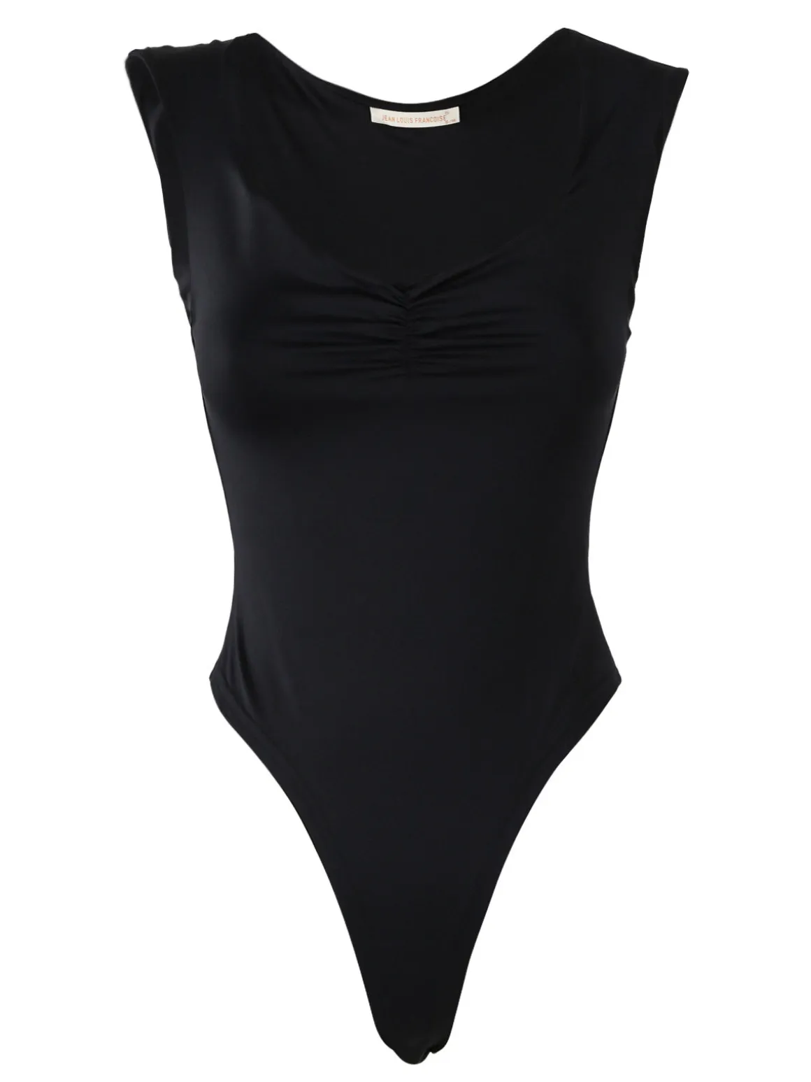 Jeans Louise Francoise Top body donna smanicato con scollo V arricciato - nero