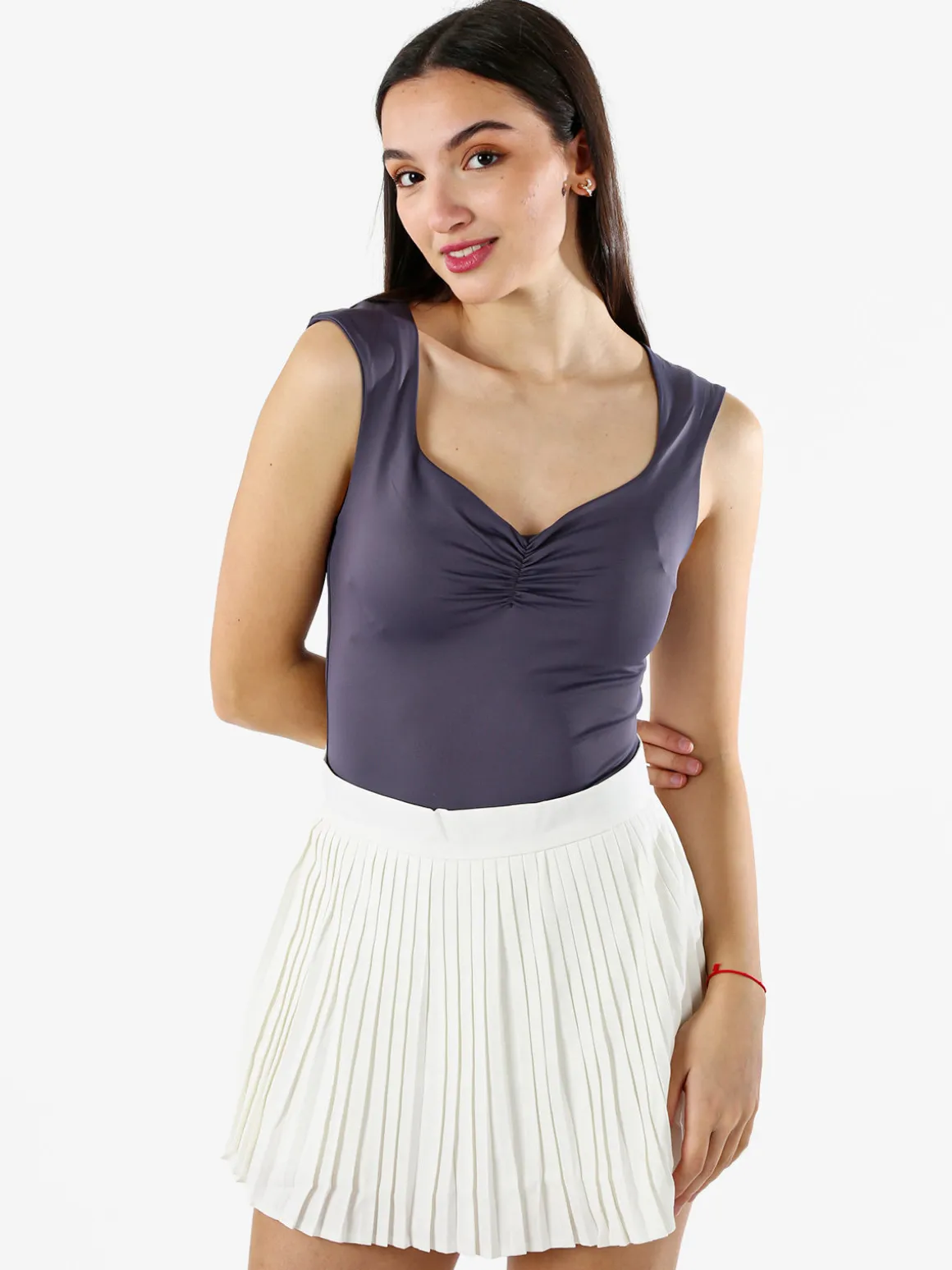 Jeans Louise Francoise Top body donna smanicato con scollo V arricciato - piombo