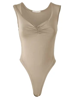 Jeans Louise Francoise Top body donna smanicato con scollo V arricciato - khaki
