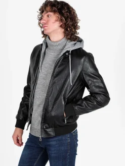 Jeans Yesed Giubbotto da uomo in ecopelle con interno in pelliccia sintetica e cappuccio in felpa