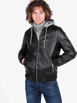 Jeans Yesed Giubbotto da uomo in ecopelle con interno in pelliccia sintetica e cappuccio in felpa