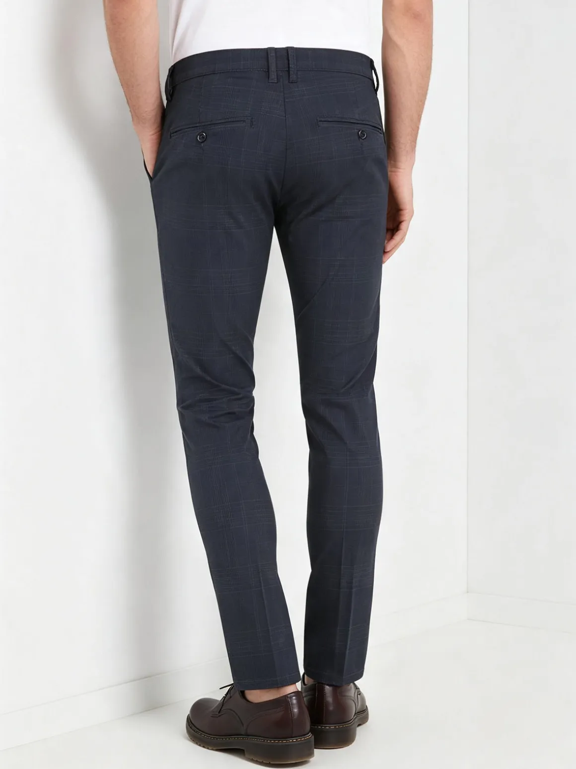 Jeans Yesed Pantaloni casual da uomo slim fit in cotone con stampa principe di galles - blu scuro