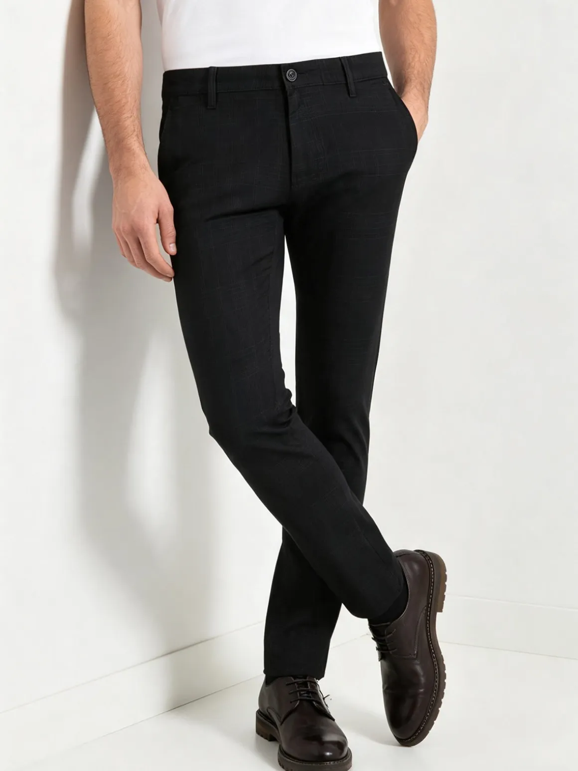Jeans Yesed Pantaloni casual da uomo slim fit in cotone con stampa principe di galles - nero