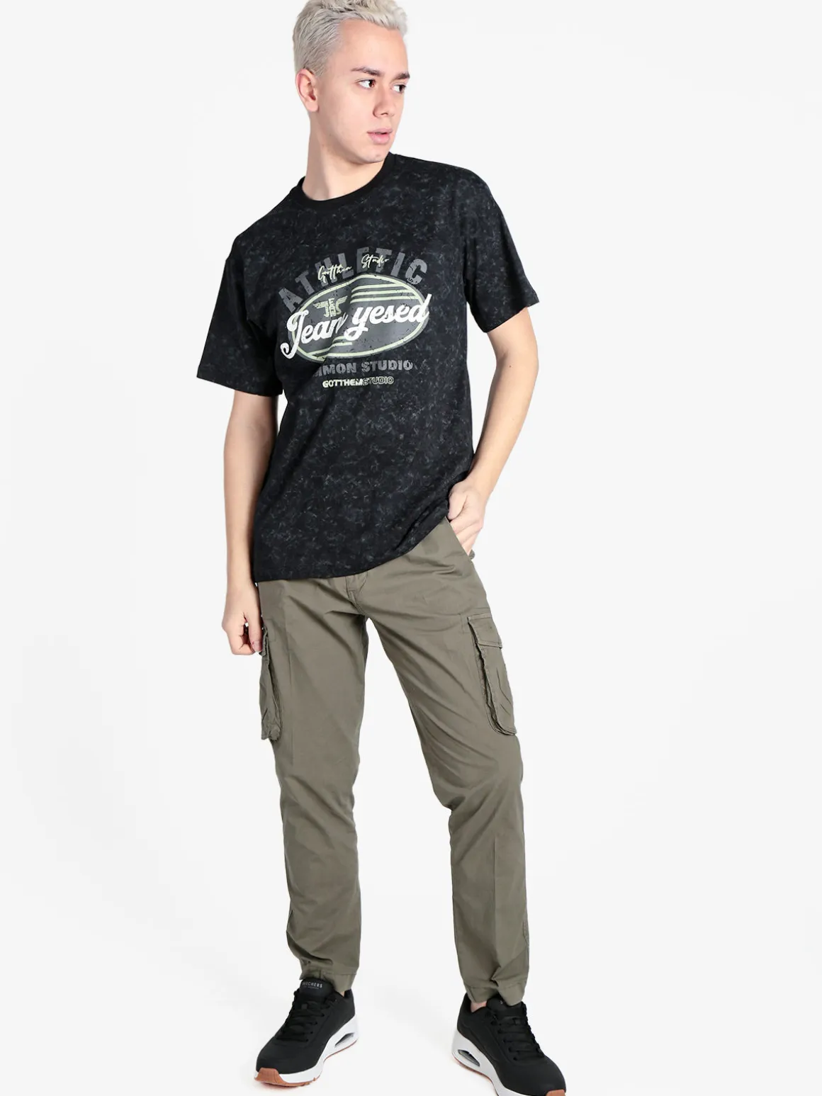 Jeans Yesed T-shirt girocollo da uomo in cotone con stampa