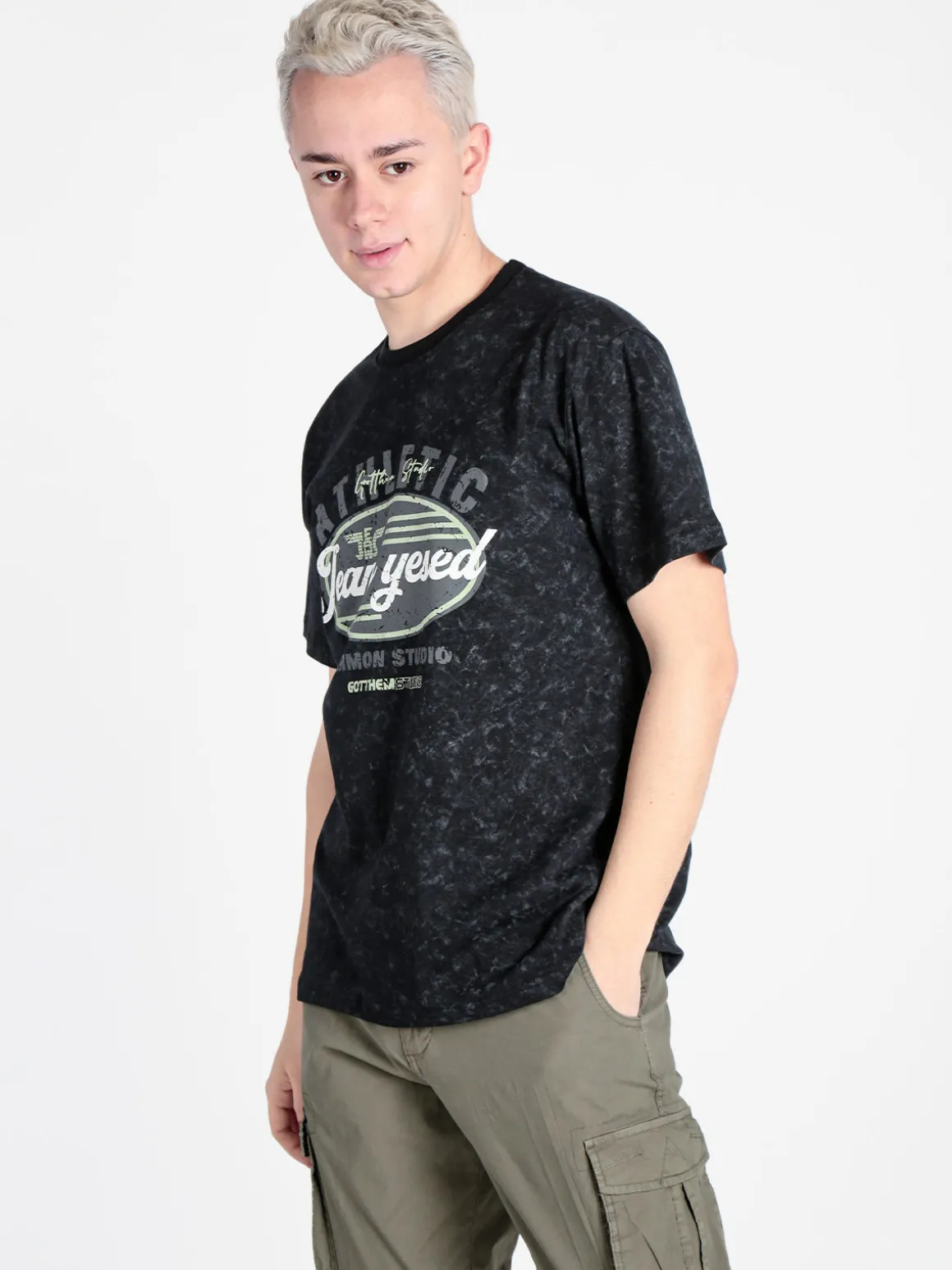 Jeans Yesed T-shirt girocollo da uomo in cotone con stampa
