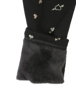 Jebellina Leggings da bambina cuori glitter con interno felpato - nero