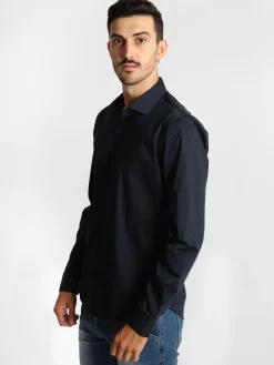 J.E. Mc Collum Camicia blu scuro a maniche lunghe classic fit