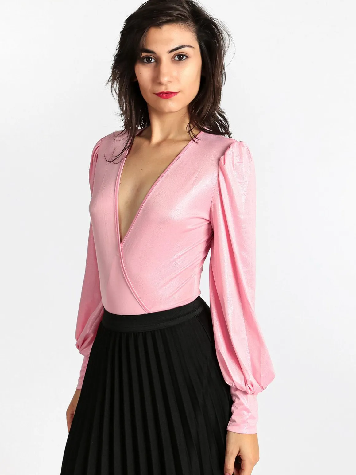 Jessy'S Chic Body in lamè con scollo a portafoglio