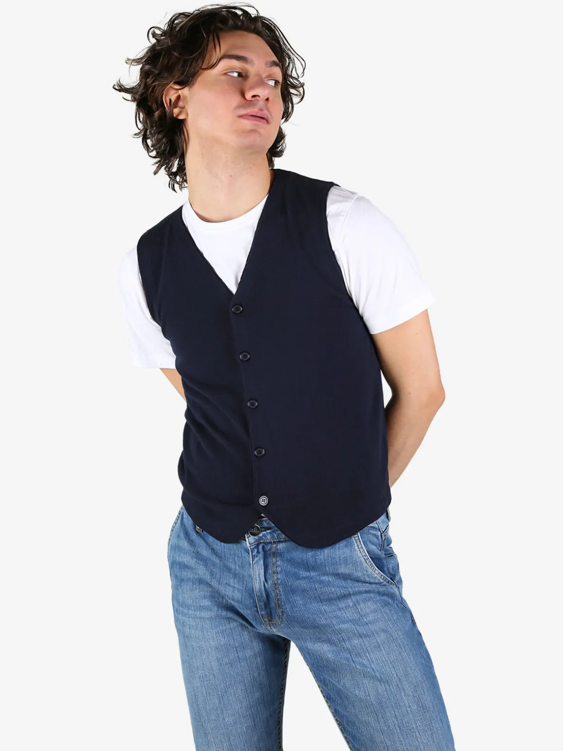 Johnny Looper Gilet da uomo in cotone con bottoni