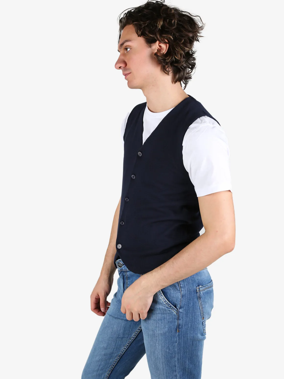 Johnny Looper Gilet da uomo in cotone con bottoni