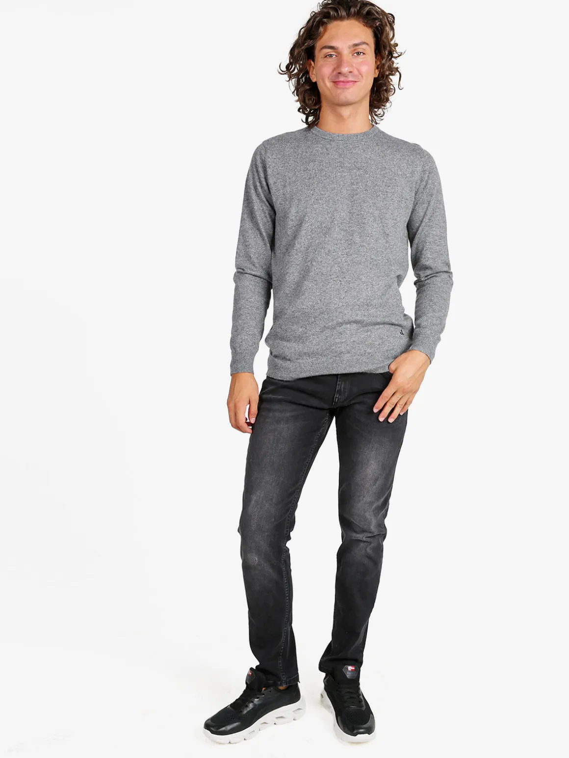Johnny Looper Maglione girocollo da uomo in misto lana - grigio