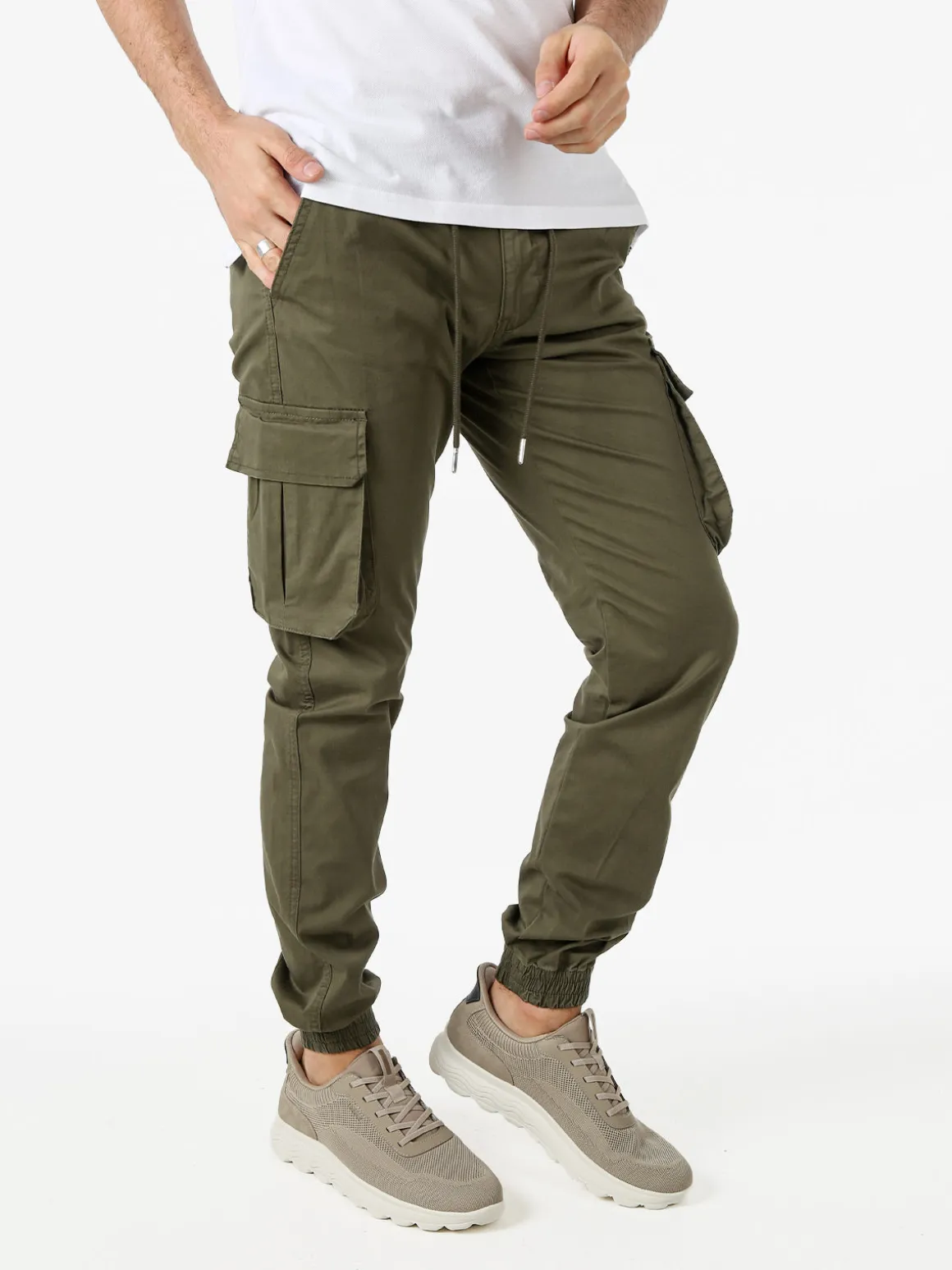 Johnny Looper Pantaloni cargo da uomo con coulisse e polsini - militare