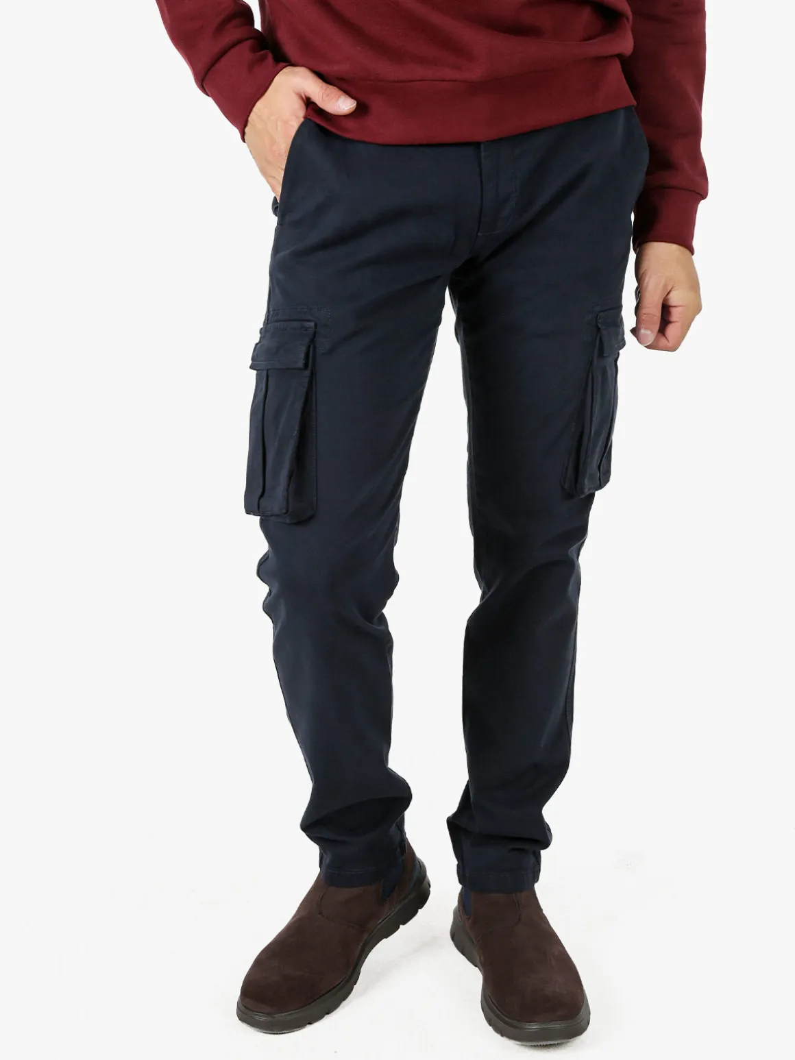 Johnny Looper Pantaloni cargo da uomo slim fit in cotone - blu scuro