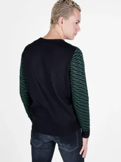 Johnny Looper Pullover da uomo girocollo con stampa bicolore sul davanti