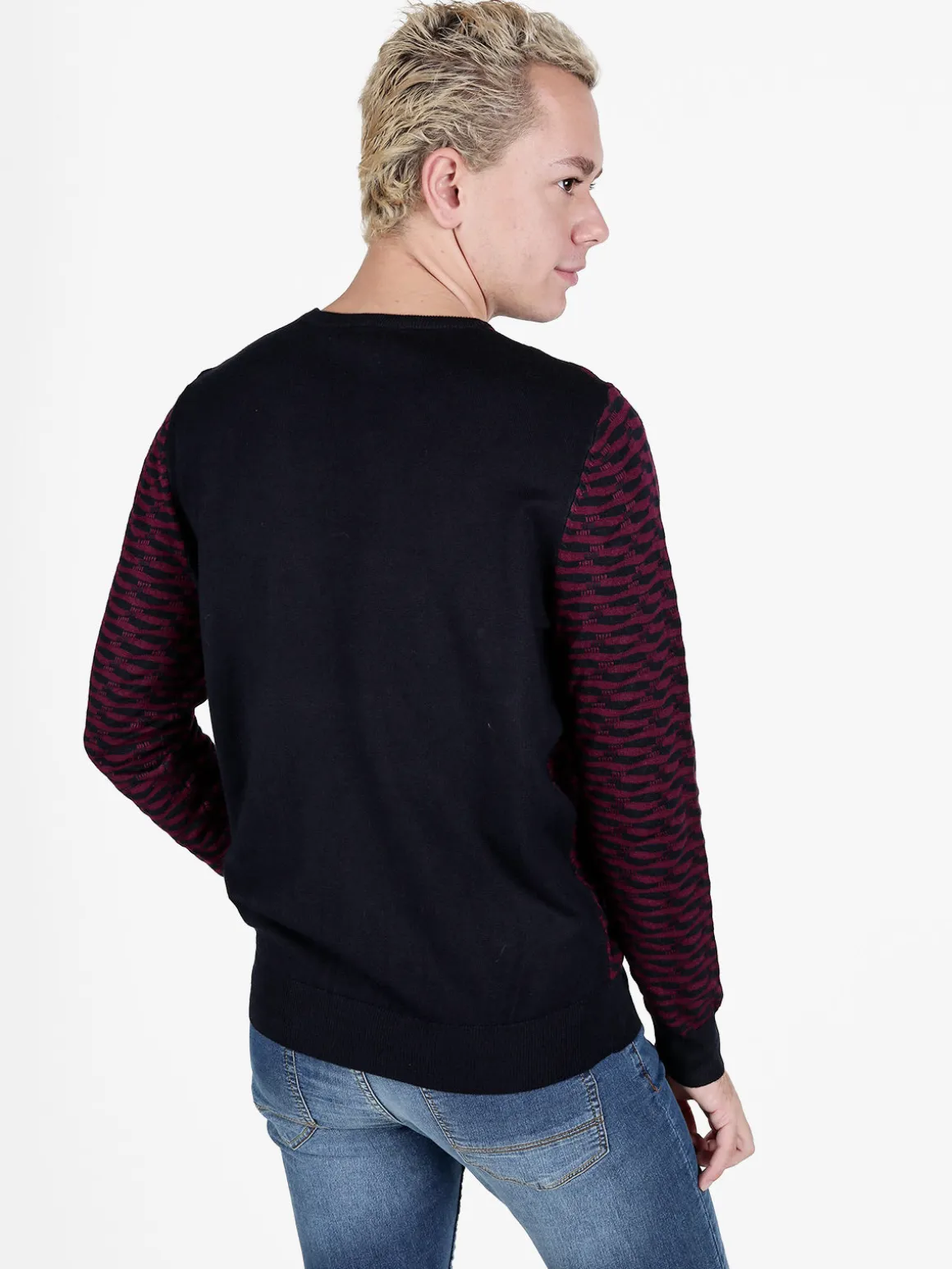 Johnny Looper Pullover da uomo girocollo con stampa bicolore sul davanti