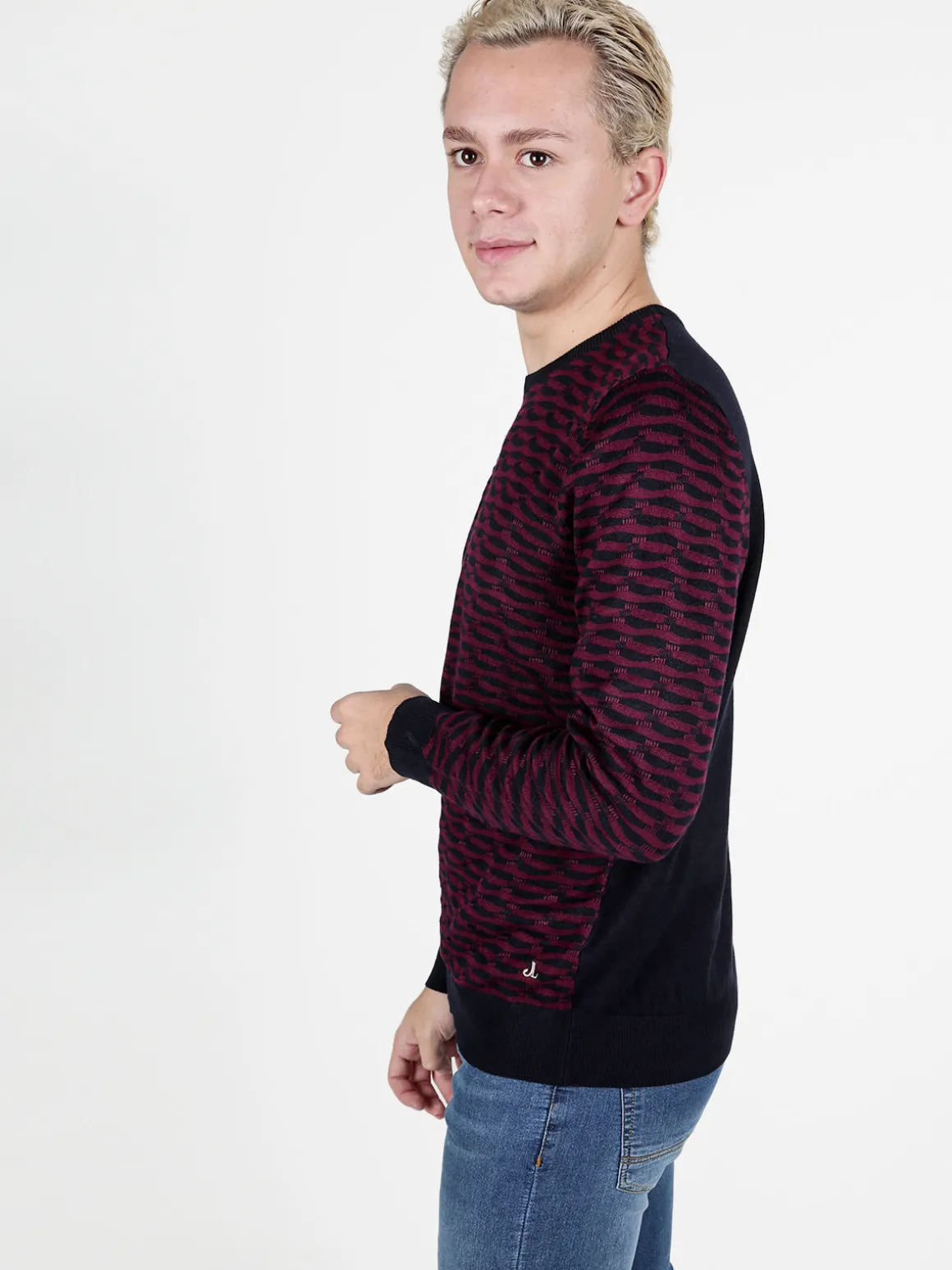 Johnny Looper Pullover da uomo girocollo con stampa bicolore sul davanti
