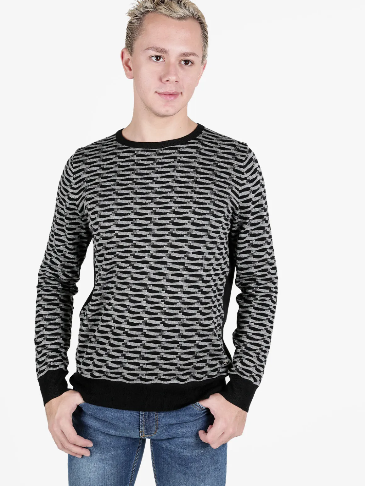 Johnny Looper Pullover da uomo girocollo con stampa bicolore sul davanti