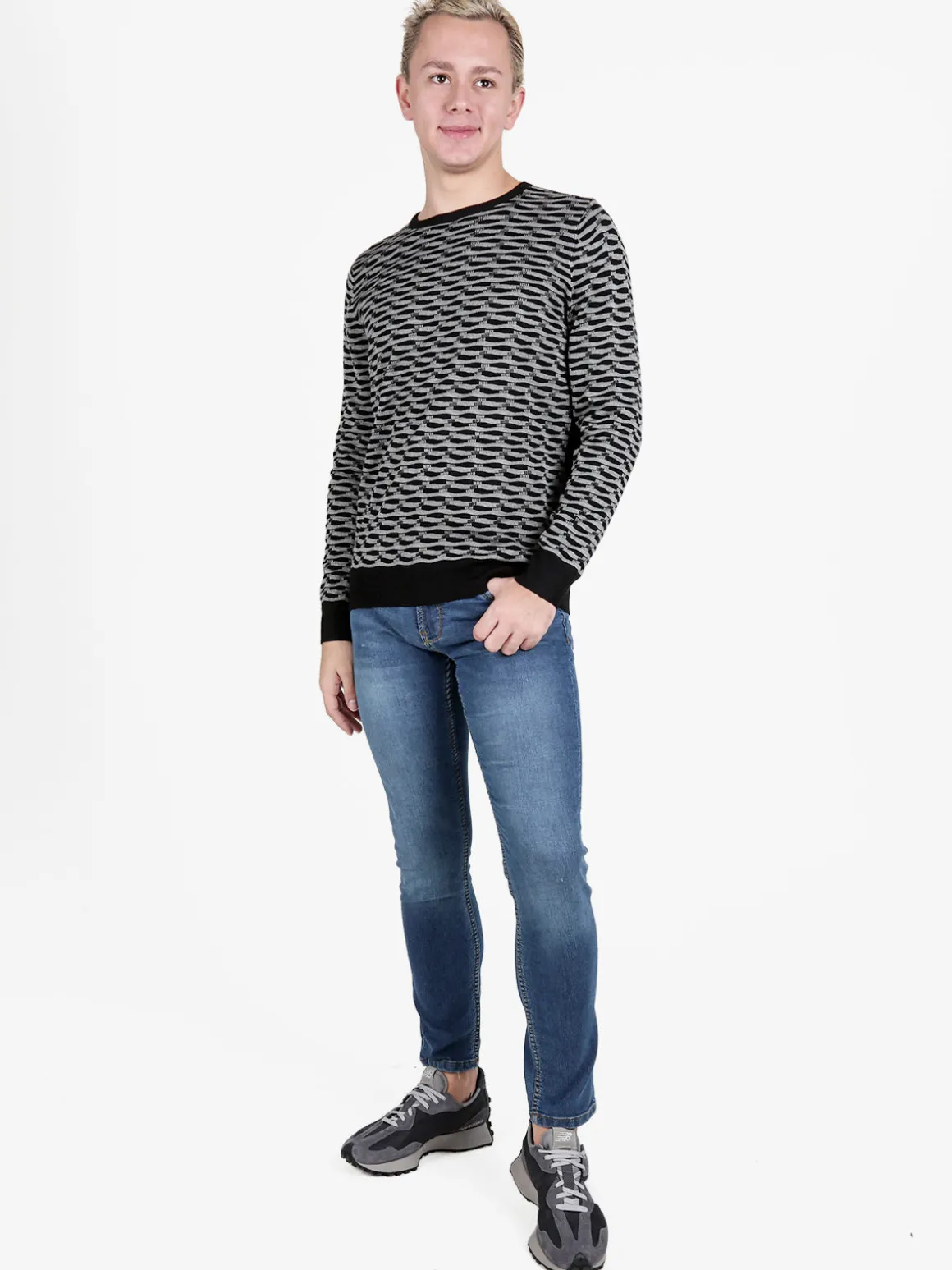 Johnny Looper Pullover da uomo girocollo con stampa bicolore sul davanti
