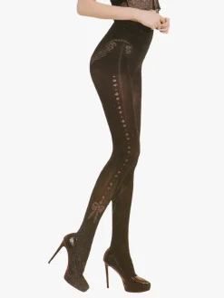 Jolaria Collant moda 280 denari con ricamo fiocco