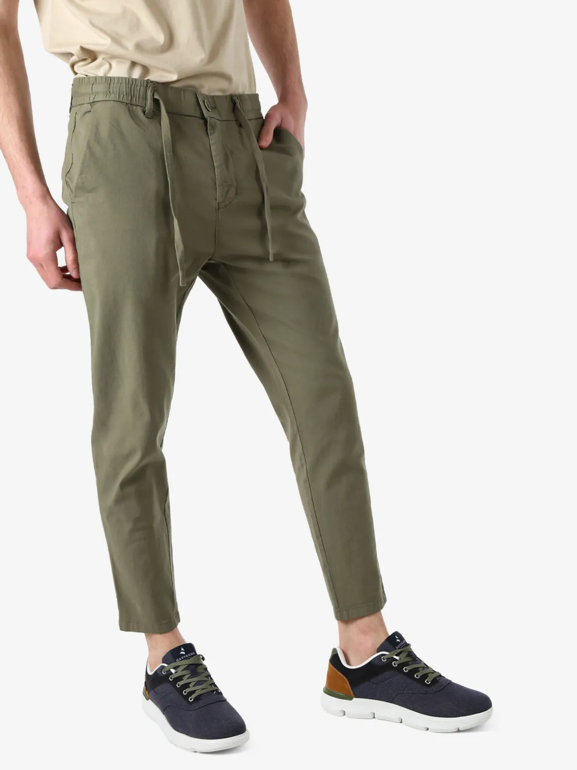 J.Sette Pantaloni casual da uomo in cotone con coulisse - militare