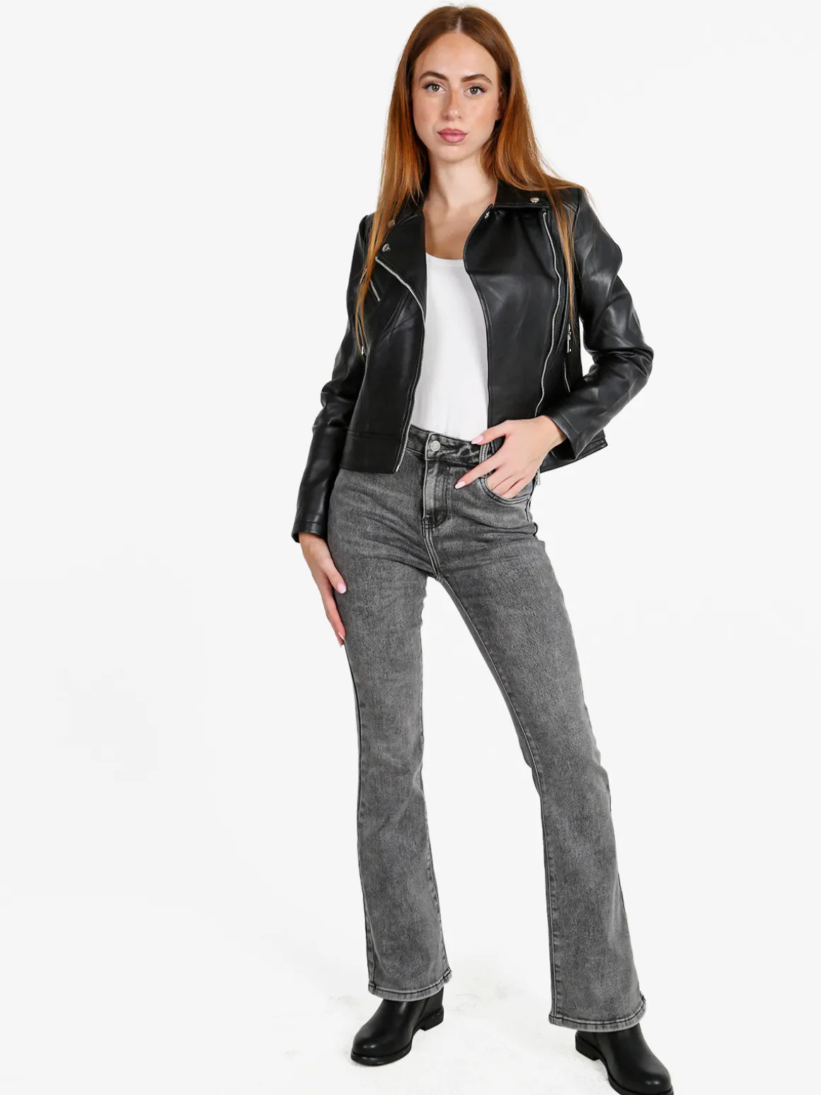 Jump & Fish Giacca donna biker in ecopelle - nero