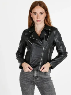 Jump & Fish Giacca donna biker in ecopelle - nero