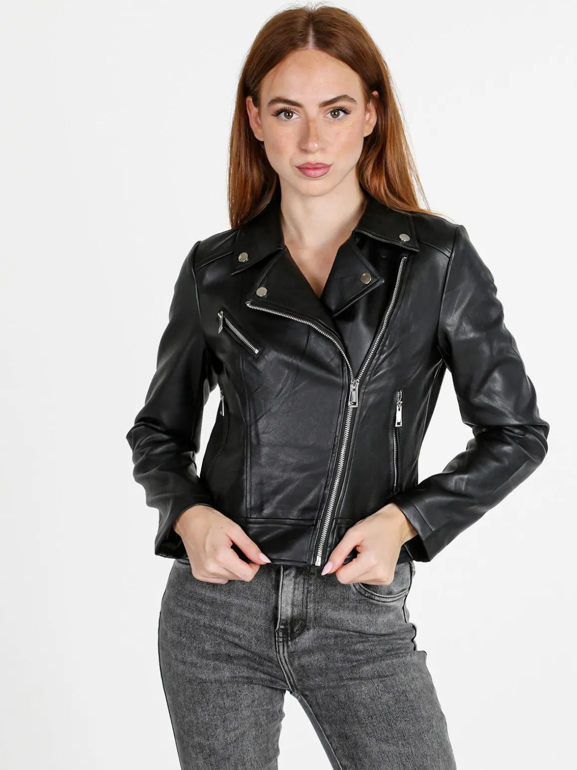 Jump & Fish Giacca donna biker in ecopelle - nero