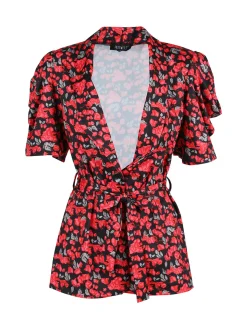 Just West Blazer donna a fantasia con maniche corte a sbuffo