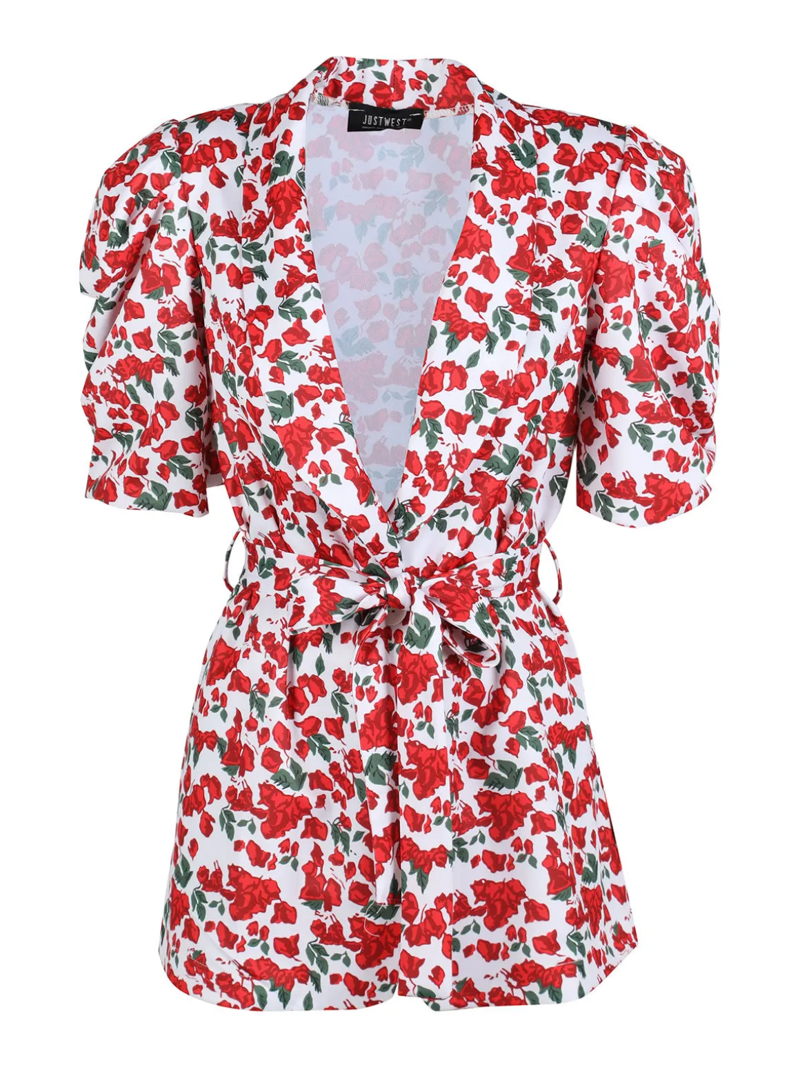 Just West Blazer donna a fantasia con maniche corte a sbuffo