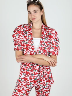 Just West Blazer donna a fantasia con maniche corte a sbuffo