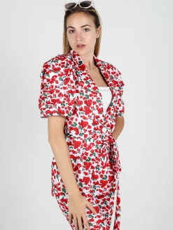 Just West Blazer donna a fantasia con maniche corte a sbuffo