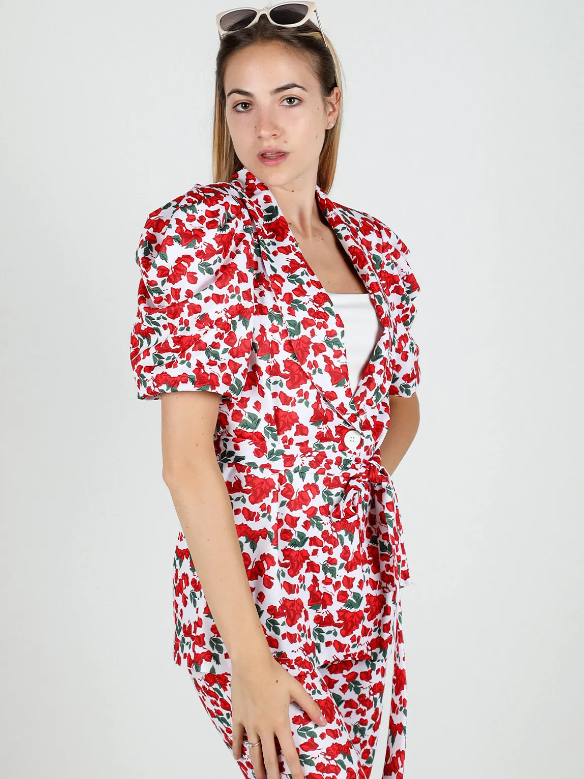 Just West Blazer donna a fantasia con maniche corte a sbuffo