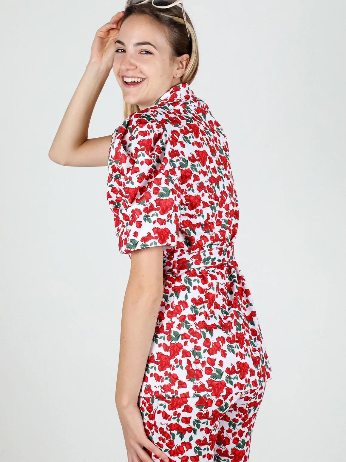 Just West Blazer donna a fantasia con maniche corte a sbuffo