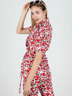 Just West Blazer donna a fantasia con maniche corte a sbuffo