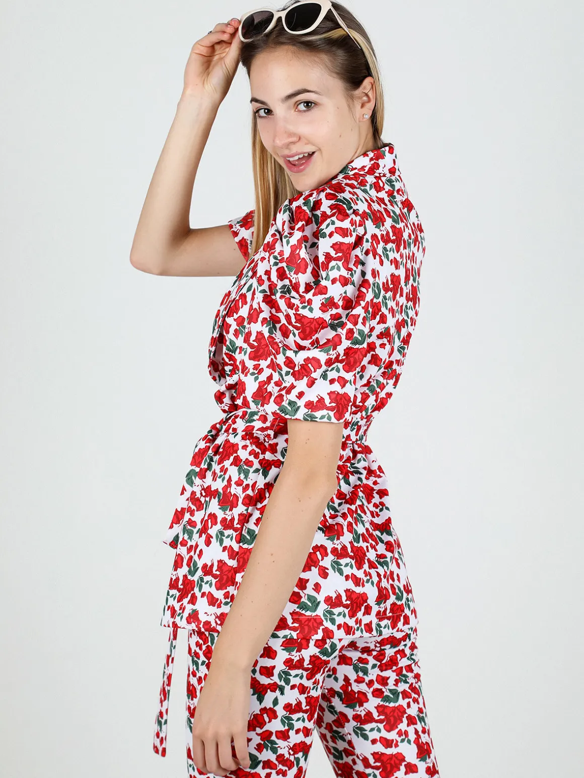 Just West Blazer donna a fantasia con maniche corte a sbuffo