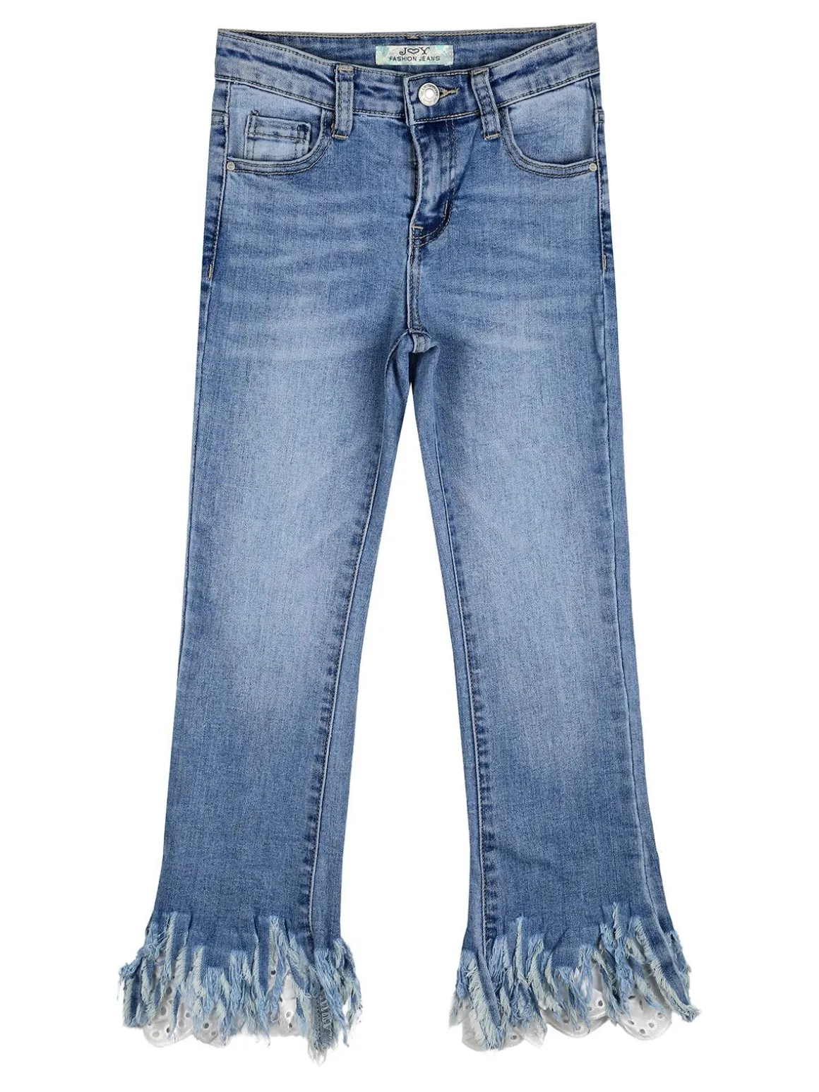 J Y Jeans crop da bambina con finale a zampa sfrangiato in macramè - jeans