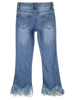 J Y Jeans crop da bambina con finale a zampa sfrangiato in macramè - jeans