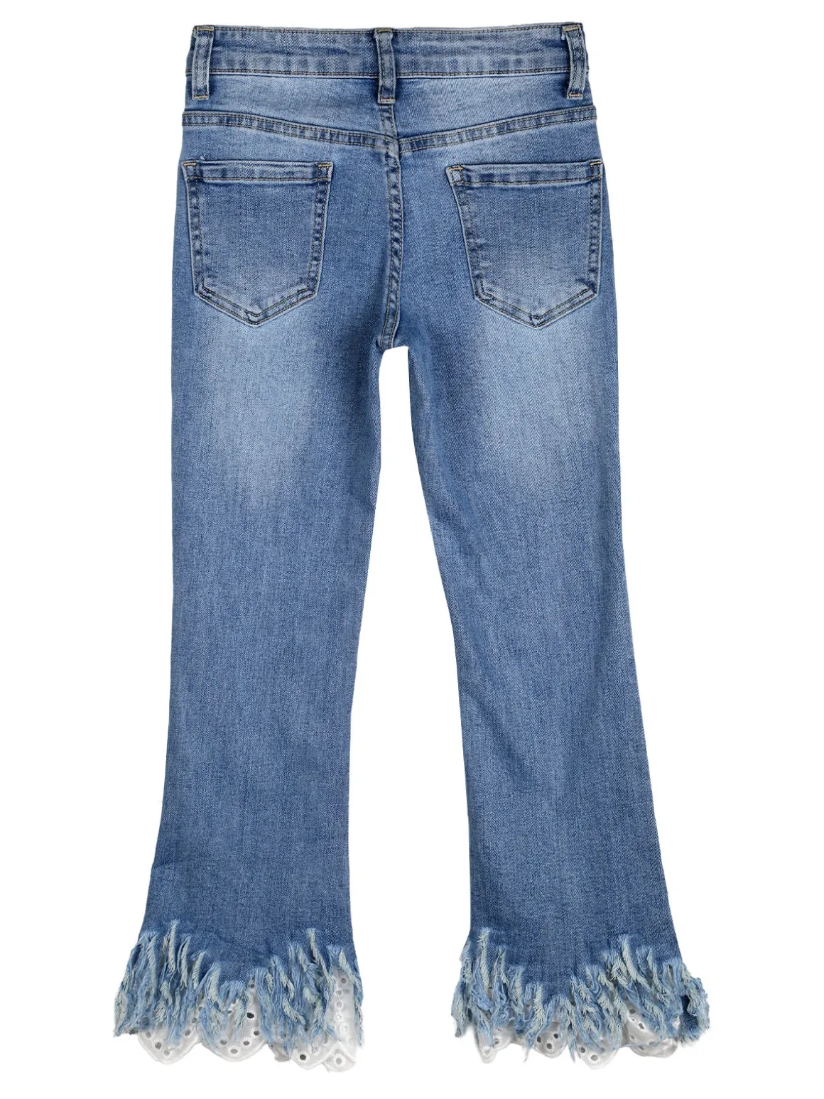 J Y Jeans crop da bambina con finale a zampa sfrangiato in macramè - jeans
