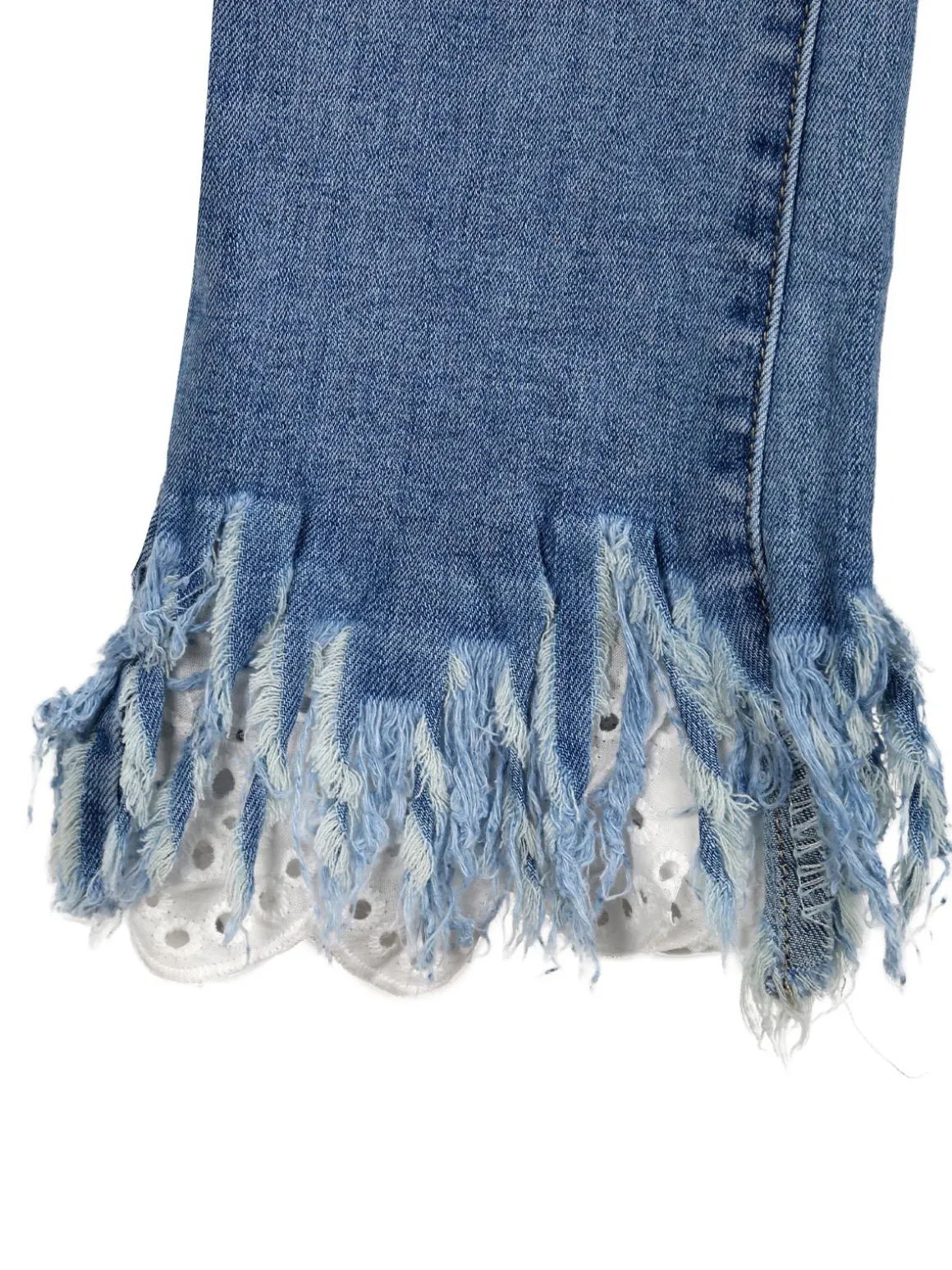J Y Jeans crop da bambina con finale a zampa sfrangiato in macramè - jeans