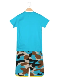 Kappa Completo corto da bambino in cotone con t-shirt e bermuda mimetici - turchese