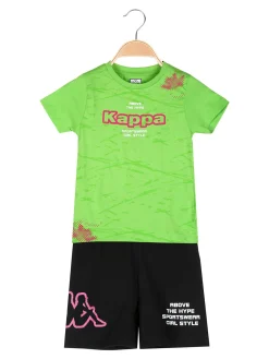Kappa Completo corto da bambina in cotone con t-shirt e shorts - verde