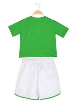 Kappa Completo corto da bambina con t-shirt cropped e shorts - verde