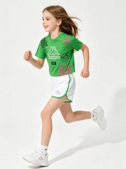 Kappa Completo corto da bambina con t-shirt cropped e shorts - verde