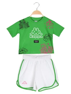 Kappa Completo corto da bambina con t-shirt cropped e shorts - verde