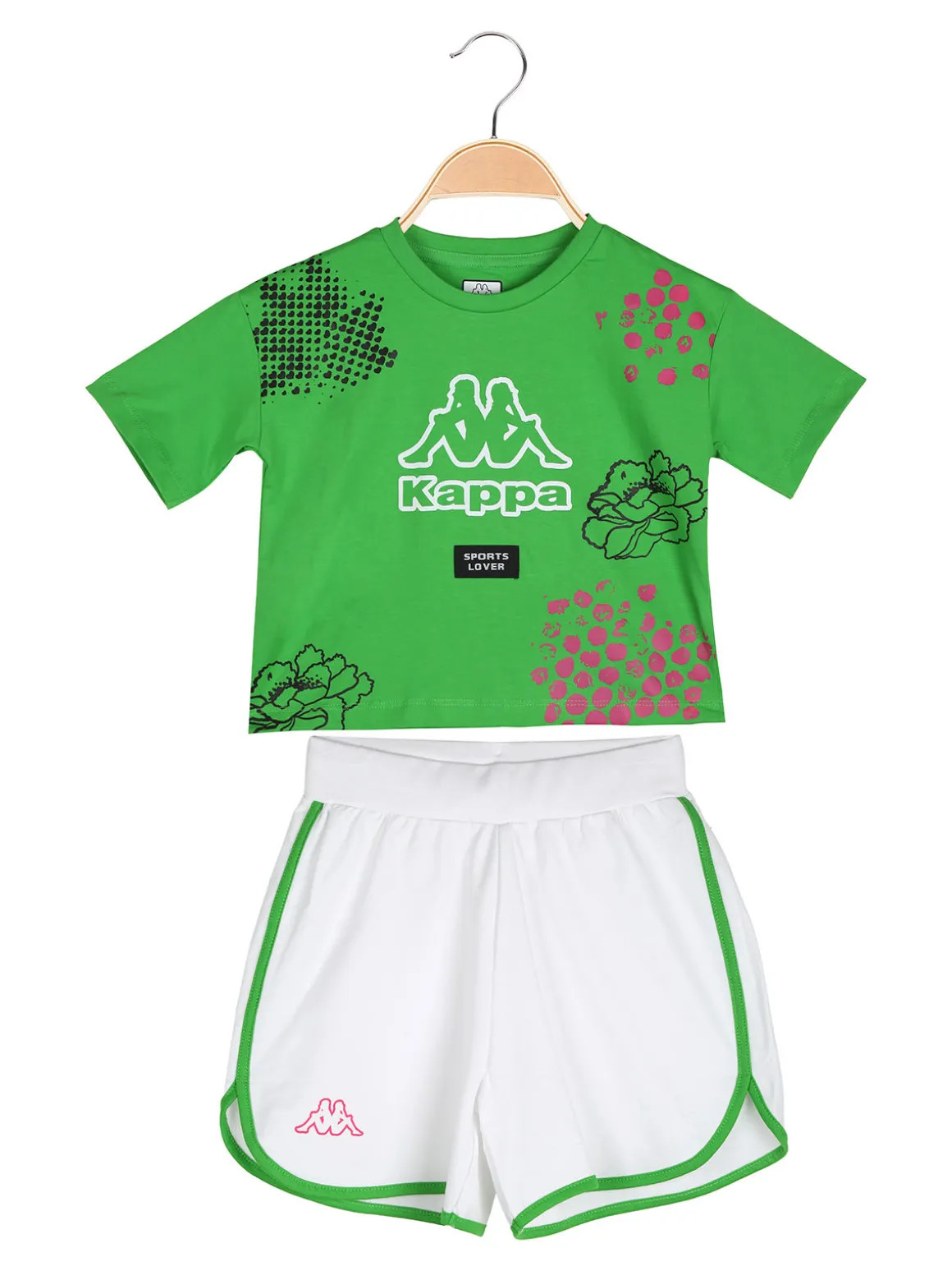 Kappa Completo corto da bambina con t-shirt cropped e shorts - verde