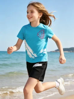 Kappa Completo corto da bambina con t-shirt cropped e shorts - bianco