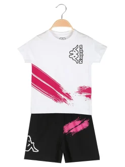Kappa Completo corto da bambina in cotone con t-shirt e shorts - bianco